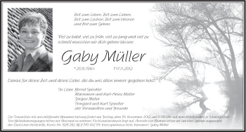Traueranzeige von Gaby Müller von Pegnitz-Zeitung